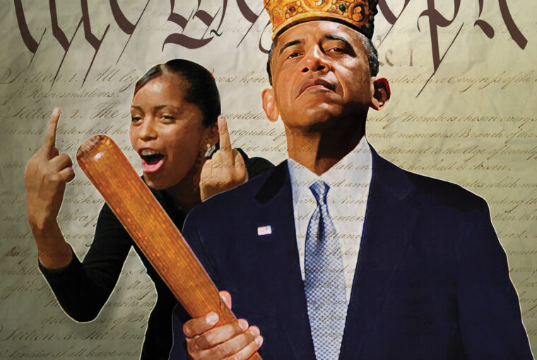 A woman and man with a wooden baseball bat.