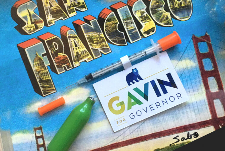 A pen, pencil and sticker with the name of gavin for governor.