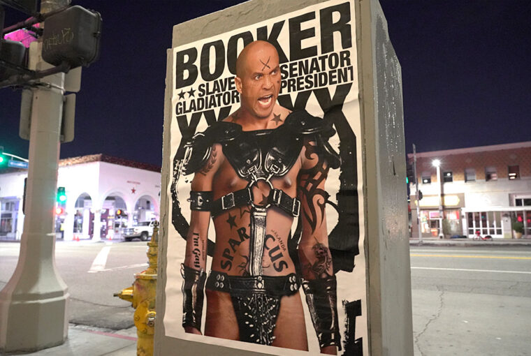 A poster of the movie " booker " is on display.