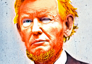 A painting of an older man with blonde hair.