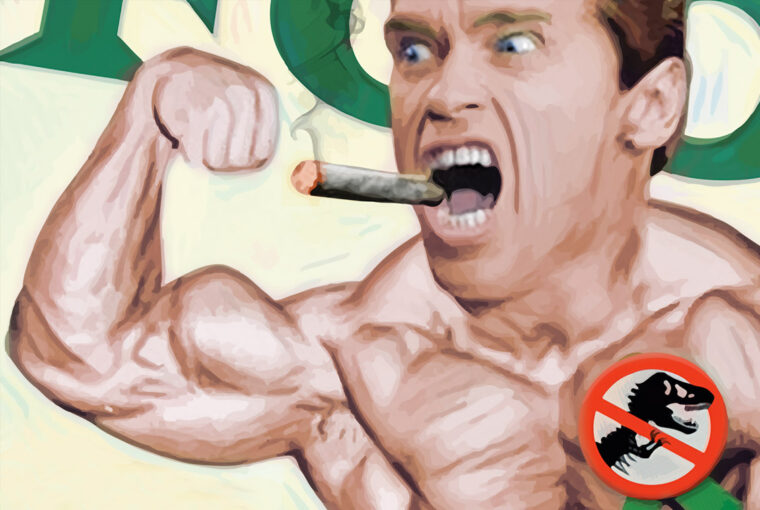 A man with muscles and a cigar in his mouth.