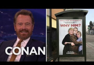 A picture of bryan cranston and an advertisement for " why him ?"