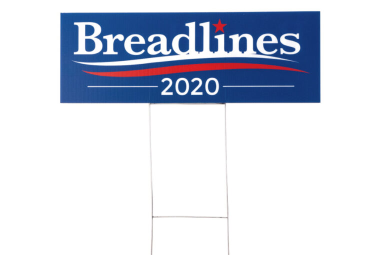 A blue sign with the name of president and date of 2 0 2 0.