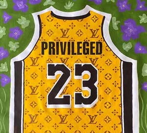 A painting of a basketball jersey with the number 2 3 on it.